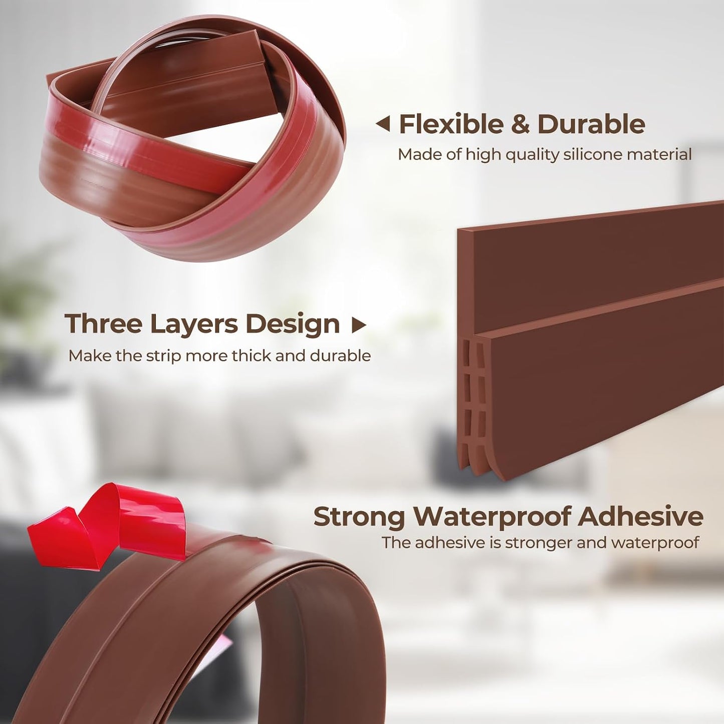 Door Draft Stopper, Ohuhu 39"L x 2"W Silicone Weather Stripping Under Door Seal for Exterior Interior Doors, 1" Widened Strong Adhesive, Soundproof Door Sweep Strip to Block Cold, Noise, Light Pests