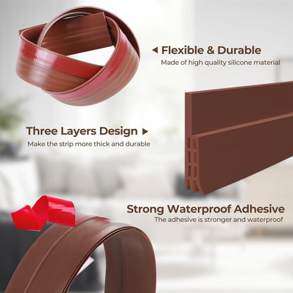 Door Draft Stopper, Ohuhu 39"L x 2"W Silicone Weather Stripping Under Door Seal for Exterior Interior Doors, 1" Widened Strong Adhesive, Soundproof Door Sweep Strip to Block Cold, Noise, Light Pests
