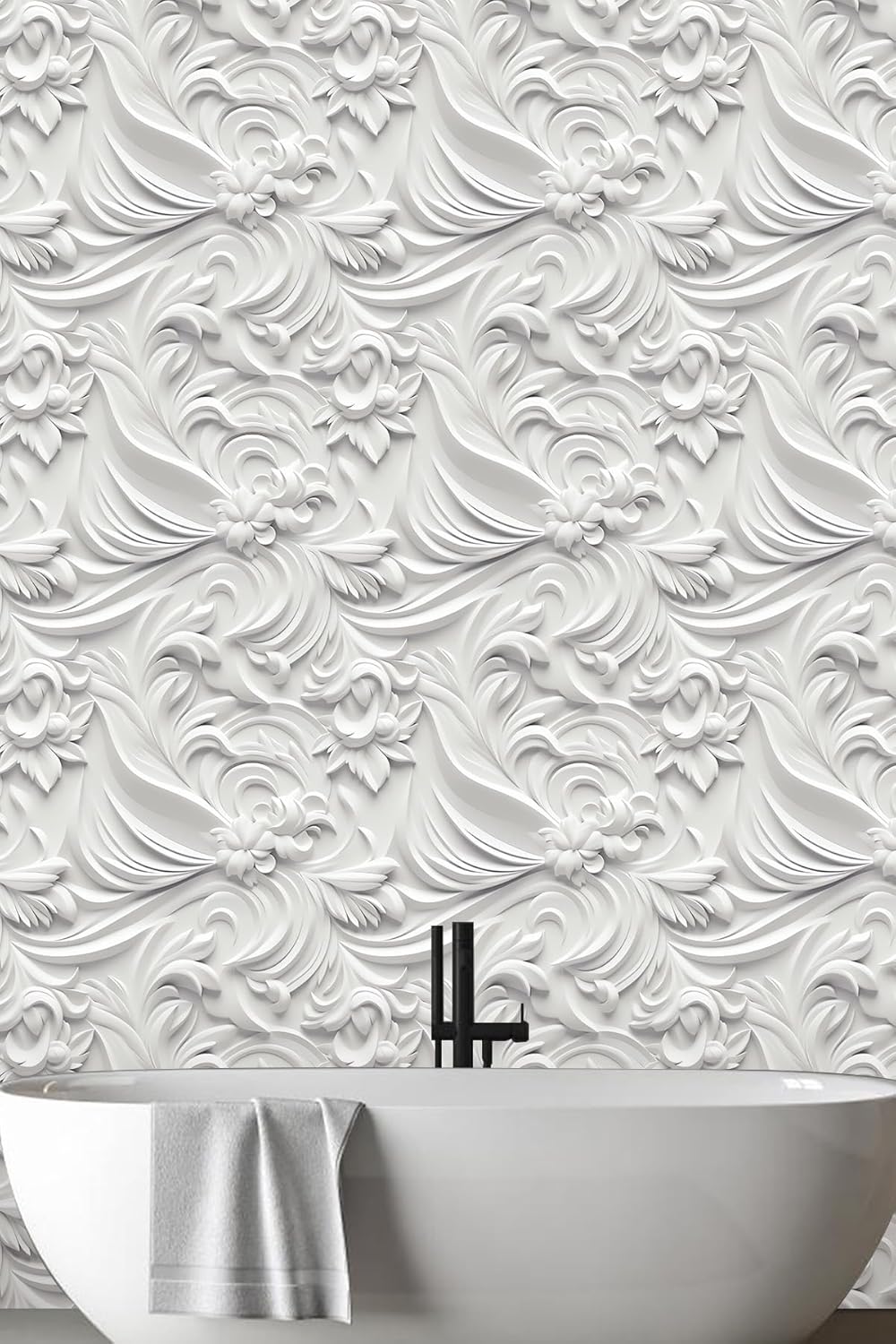 Floral Peel and Stick Wallpaper 3D Effect Interior Wall Décor Contact Paper Self Adhesive Removable Renter Friendly for Bedroom Living Cabinet Room 17.7in x 9.8ft (Not Textured Wallpaper