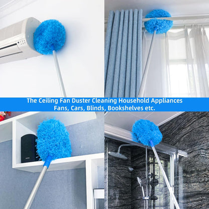 Microfiber Duster Kit High Reach Ceiling Fan Duster with Extendable Pole 100" Telescoping Cobweb Duster for Cleaning, Bendable Head Washable Duster for Ceiling, Fan, Furniture