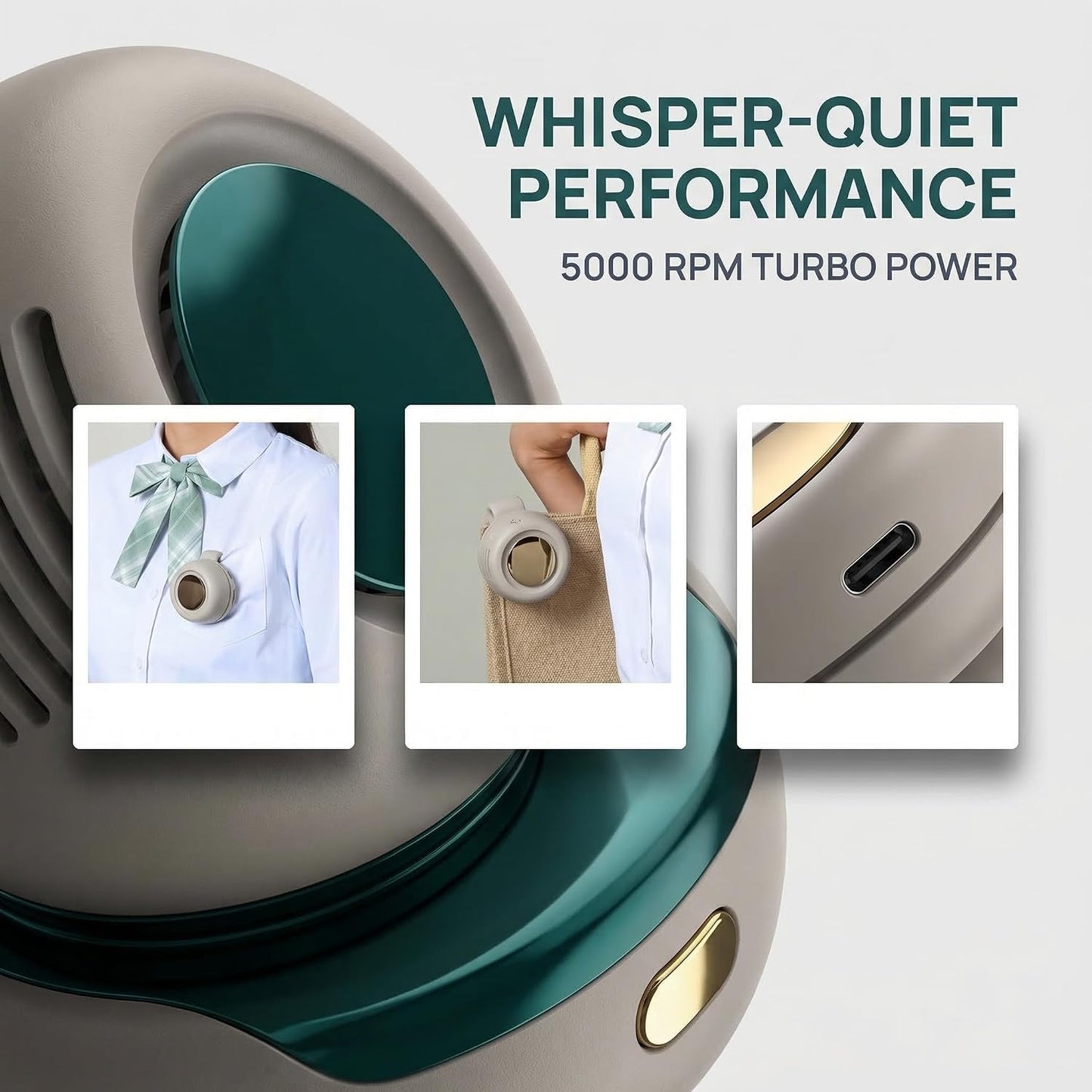 2026 New Portable Silent Mini Bladeless Electric Fan, Portable Small Clip On Fan, Rechargeable Adjustable 3-Speed Suspended Whirlwind Fans for Outdoor & Travel & Office, Travel Accessories (Green)
