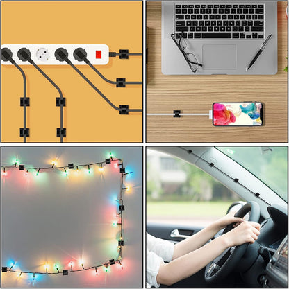 Cable Clips, Adhesive Cable Organizer Cord Holder Wire Clip Wire Management Self Adhesive Hooks Wire Holder for Office, Home (Black)