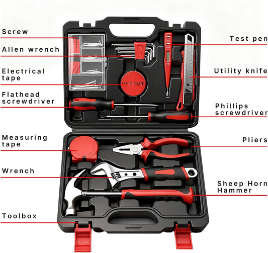 68 Piece Tool Set, PTSTEL General Household Hand Tool Kit, For DIY And Home/Auto Quick Repairs, With Easy Carrying Toolbox Storage Case