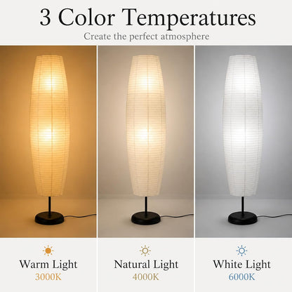 Rice Paper Floor Lamp with Foot Switches,White Paper Floor Lantern,Art Deco Ambient Lighting,Minimalist Tall Standing Lamp for Bedroom Living Room and Study Room