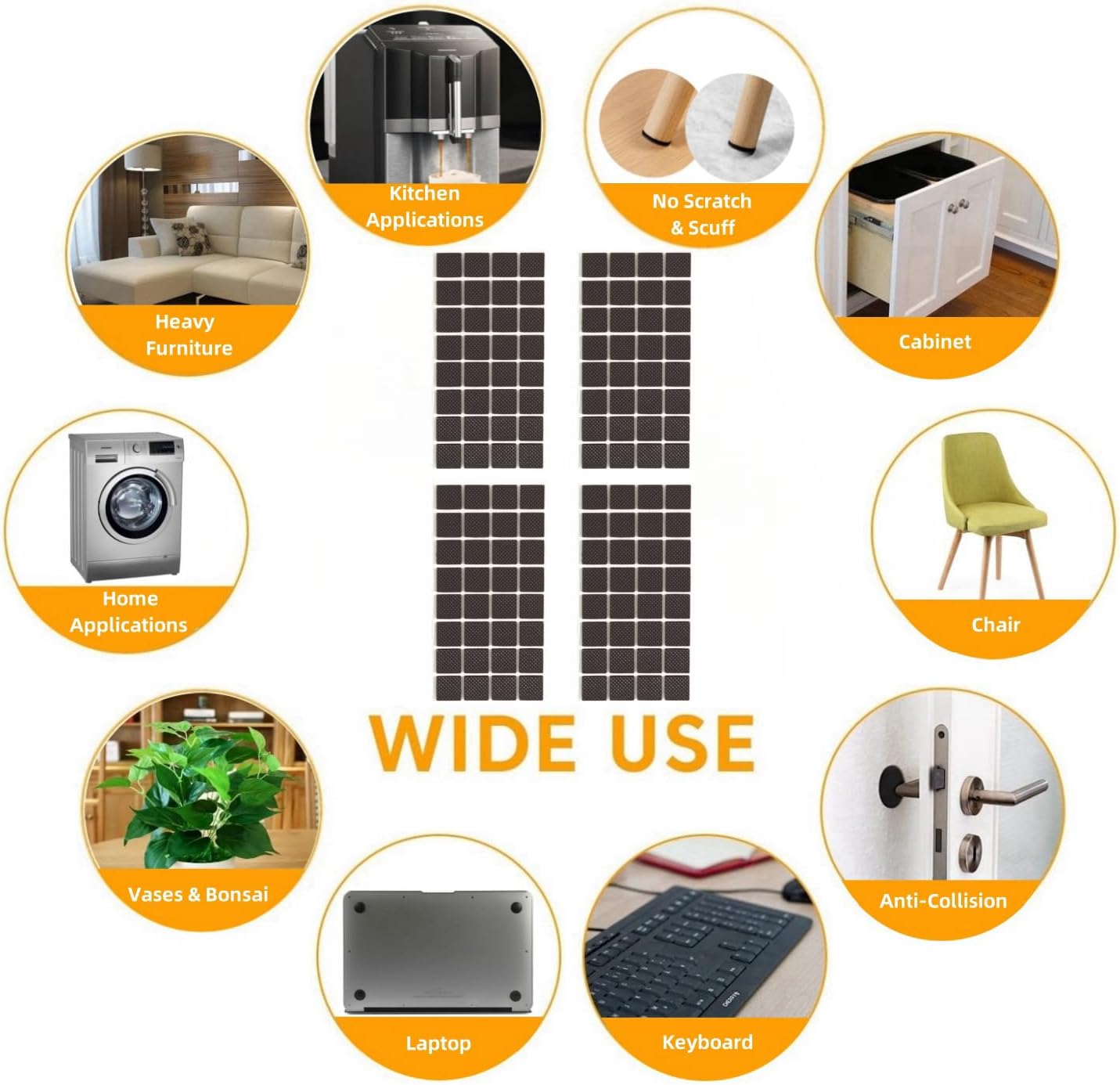 Non Slip Furniture Pads 1/2" x 3" Rubber Strips Self Adhesive Furniture Grippers Chair Leg Pads Rubber Chair Feet Anti Scratches Non Skid Furniture Pad Floor Protectors, 40 Pcs Rectangle