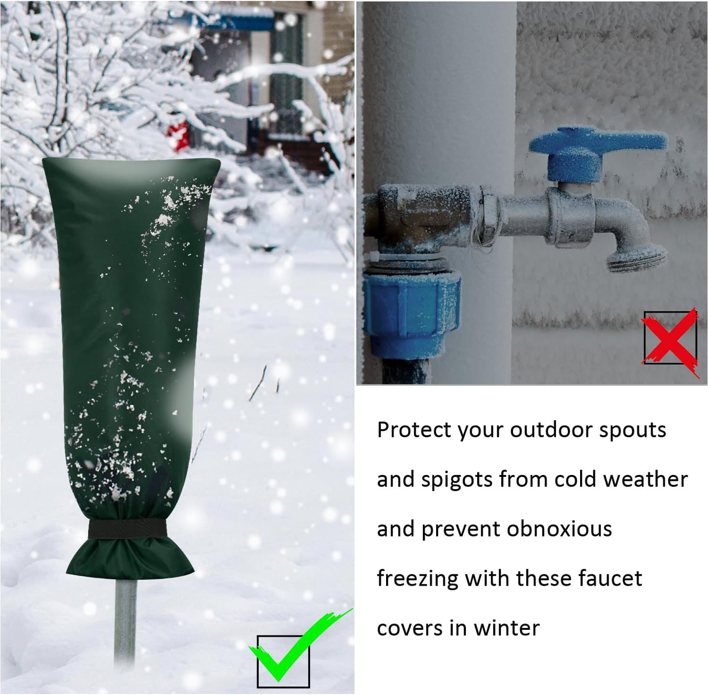 Frienda Outdoor Faucet Cover for Winter Freeze Protection 25'' x 10'' Winter Outside Large Backflow Preventer Insulation Spigot Hose Bib Cover for Garden Lawn Faucet Yard Hydrant(Green,2 Pieces)