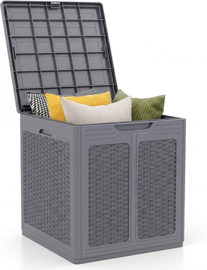 Tangkula 25 Gallon Waterproof Outdoor Storage Box with Lockable Lid | PP Resin, Wicker Patterned, Indoor Outdoor Use, Portable, Versatility, for Deck, Pool, Patio Cushions, Garden Tools