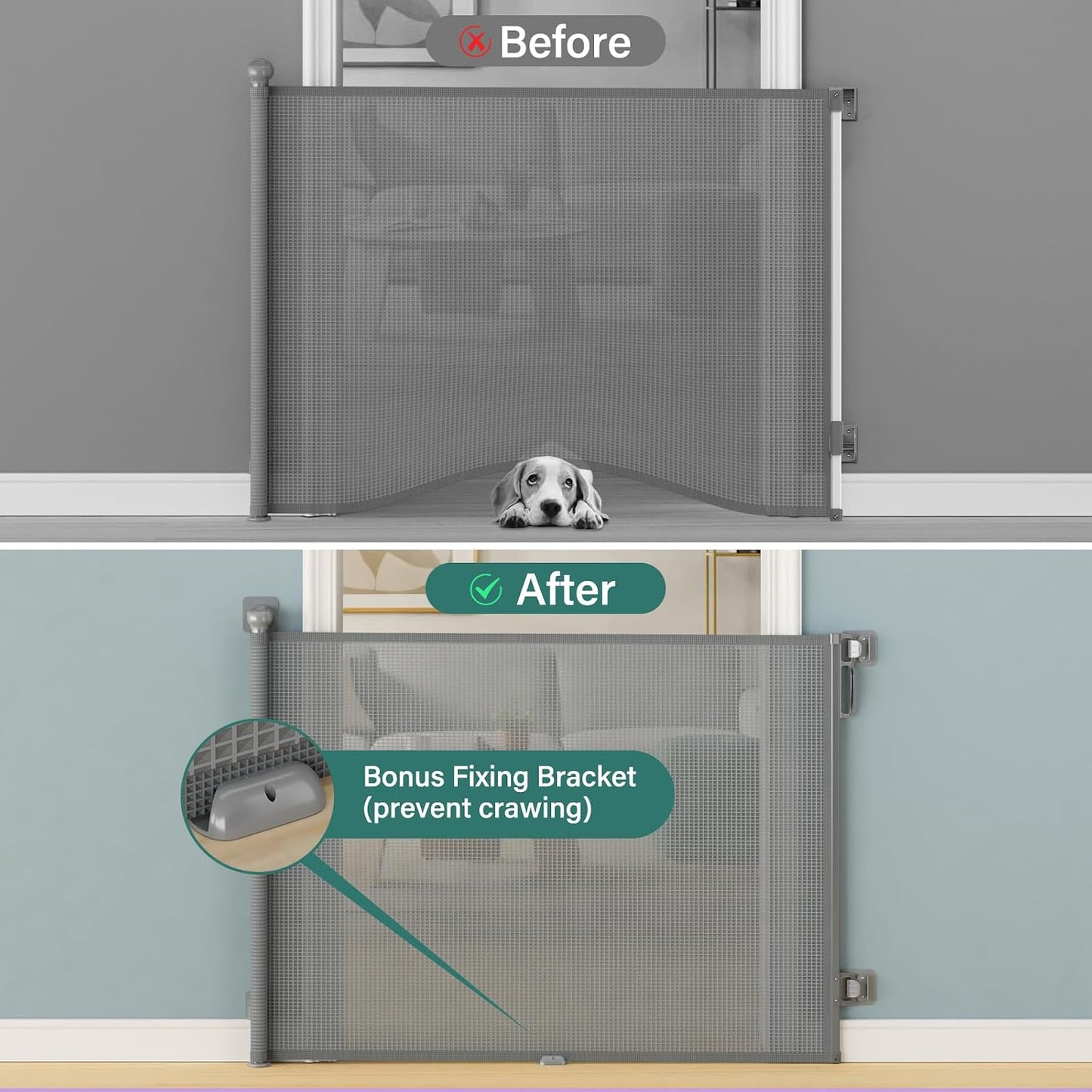 Babepai Retractable Baby Gates Extra Wide | 55" Wide x 34" Tall Dog Gates for Stairs | Indoor/Outdoor Use | Child Gates for Doorways, Deck, Porch, Hallways, Patio - Gray