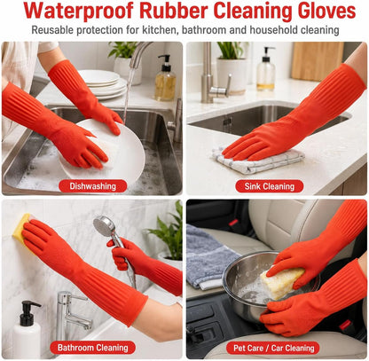 ThxToms Dishwashing Gloves, 2 Pairs Fleece Lined Rubber Dish Gloves for Washing Dishes, Waterproof Reusable Kitchen Cleaning, Long Cuff Anti Slip,Large