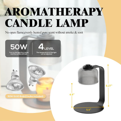 Candle Warmer Lamp with Timer & 4-Level Dimmer, Electric Wax Warmer for Jar Candles, Black Home Decor with 2 Bulbs, Gift for Women, Men, Housewarming