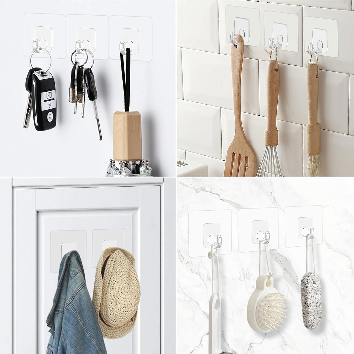 Latoxcaa Large Adhesive Hooks, 10 Pack Heavy Duty Utility Hooks for Hanging 33lb, Damage Free Sticky Hanging, No Trace Self-Adhesive Wall for Kitchen Bathroom Office Multiple Uses