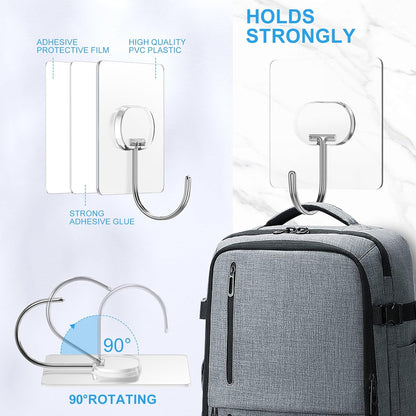 JINSHUNFA Adhesive Wall Hooks 13LB Heavy Duty No Drill Transparent Waterproof Hooks for Bathroom Kitchen Towel Coat 12 Pack