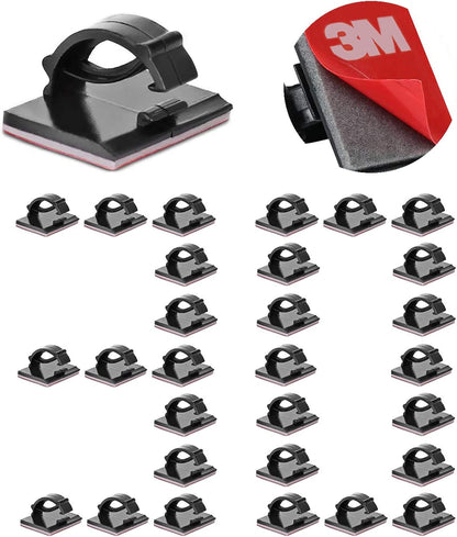 100pcs Self with 3M Adhesive Cable Clips Wire Holders Cord Organizer Cable Clamp Management Sticky for Office Home Car Desk Tables PC Laptop TV Wall, Black