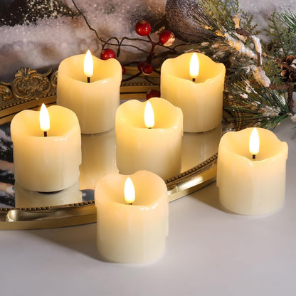 Eywamage Ivory Flameless Votive Candles with Timer Batteries, 2x3 inch Small LED Pillar Candles Flickering Set of 6