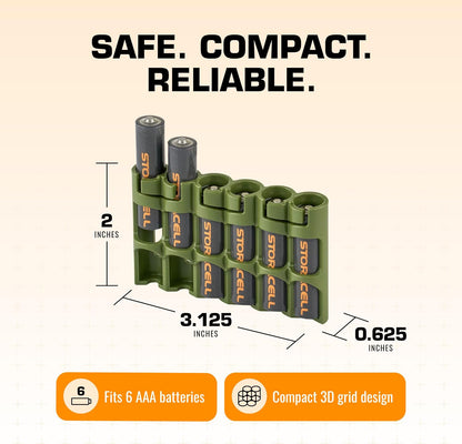 Storacell SLAAAORG by Powerpax SlimLine AAA Battery Caddy, Orange, Holds 6 Batteries, 1 Count (Pack of 1)