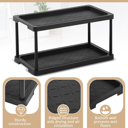 Cinnvoice Boot Tray Rack for Entryway Plastic Waterproof Shoe Mat Tray Large Storage Shelf for Indoor Outdoor Entryway Hallway Closet Use in All Seasons Black(28" d X 14.5" w X 29" h)