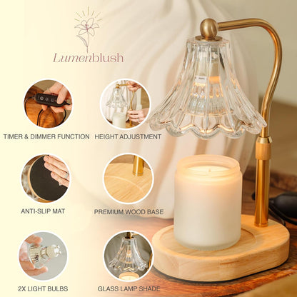 Candle Warmer Lamp – Dimmable Candle Lamp with Timer, Adjustable Height for Jar Candles (Oak)