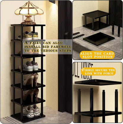 Vertical Shoe Rack - Tall Narrow Shoe Rack Organizer for Small Spaces,5 Tier Bamboo Shoen Shelf for Entryway,Closet,Corner,Doorway,Skinny Shoe Shelf Space Saving Shoe Storage,Free Stackable DIY
