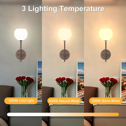 Brass Battery Operated Wall Sconces Set of 2, Rechargeable Wireless Wall Lights with Milky White Frosted Glass, 12 RGB and 3CCT Dimmable, Wall Lamps with Remote for Bedroom Living Room Hallway