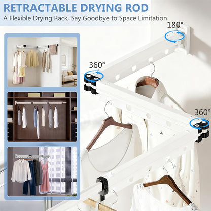 Clothes Drying Rack Wall Mounted with Suction Cup, Drying Racks for Laundry | 3-Fold Laundry Hanger Dryer Rack Space Saver, Retractable Laundry Rack for Mudroom, Wardrobe, Bathroom & Balcony
