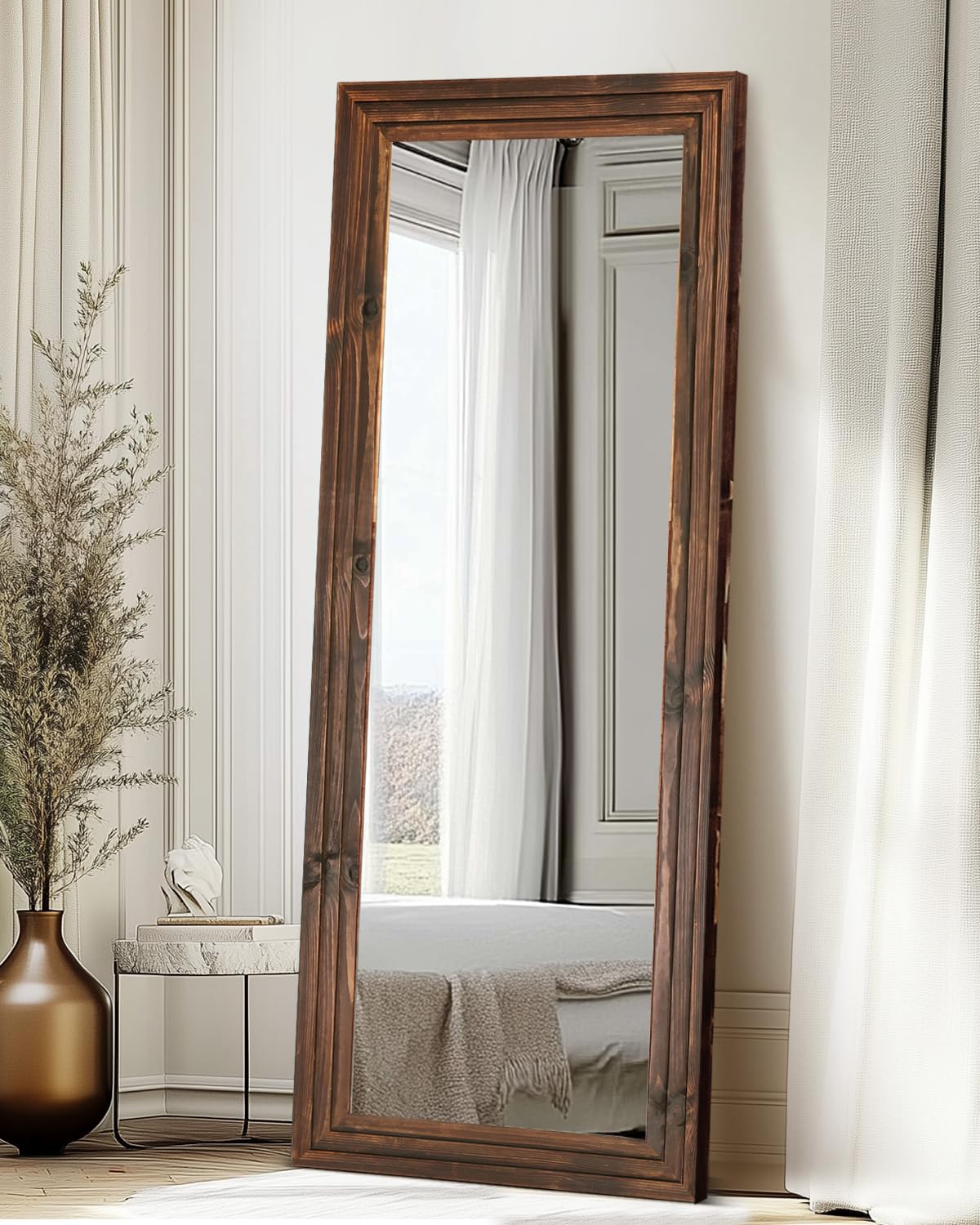 Full Length Mirror 65"x22" with Stand Solid Wood Frame Floor Large Mirror for Living Room, Bedroom Hanging Standing or Leaning Wall-Mounted, New Black