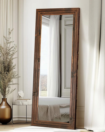 Full Length Mirror 65"x22" with Stand Solid Wood Frame Floor Large Mirror for Living Room, Bedroom Hanging Standing or Leaning Wall-Mounted, New Black