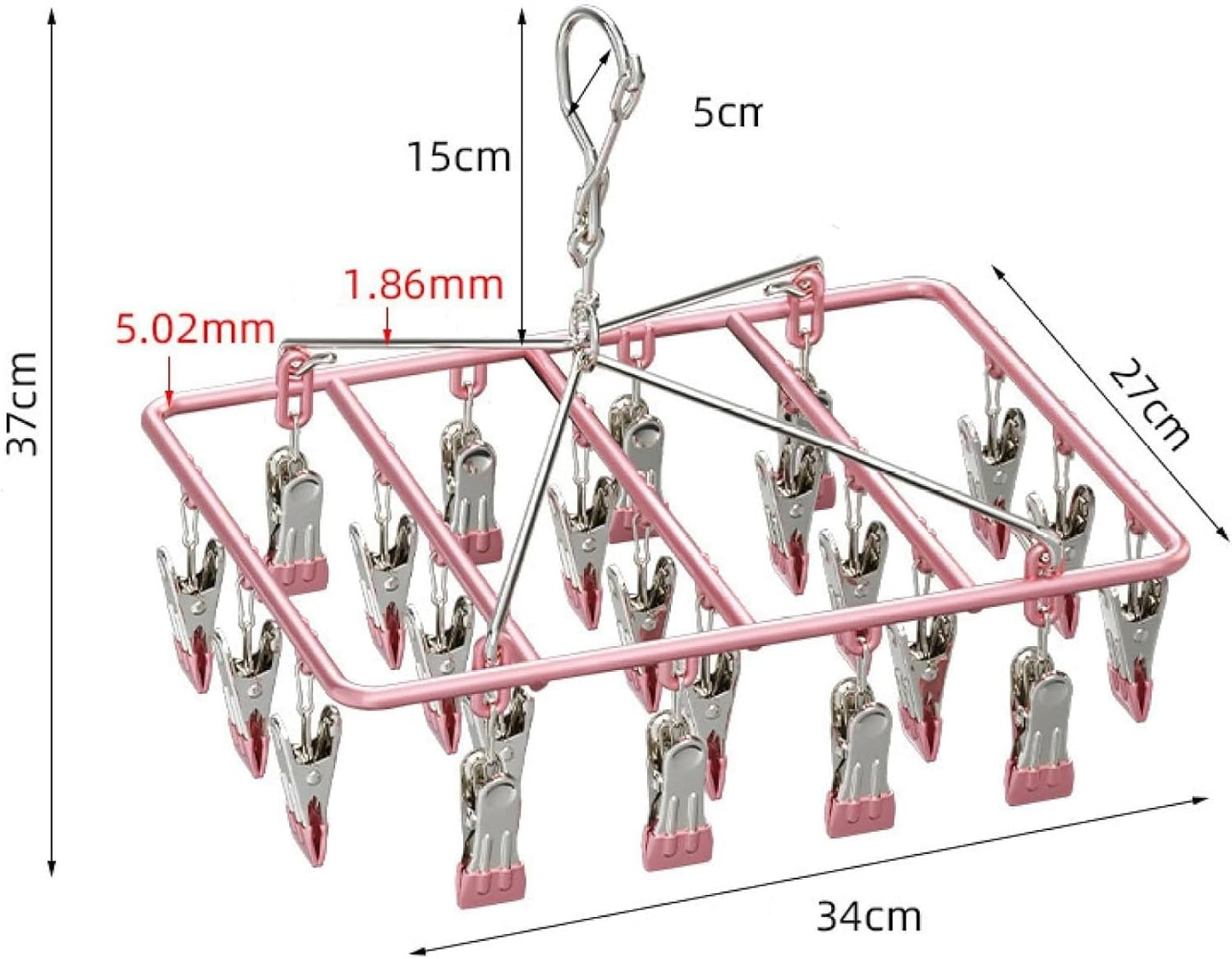 Drying Rack for Sock, Stainless Steel Sock Drying Rack with 23 Clips, Swivel Hook Windproof Hanger for Sock, Laundry, Hat, Scarf, Bras, Towel, Underwear, Pants, Gloves (White)