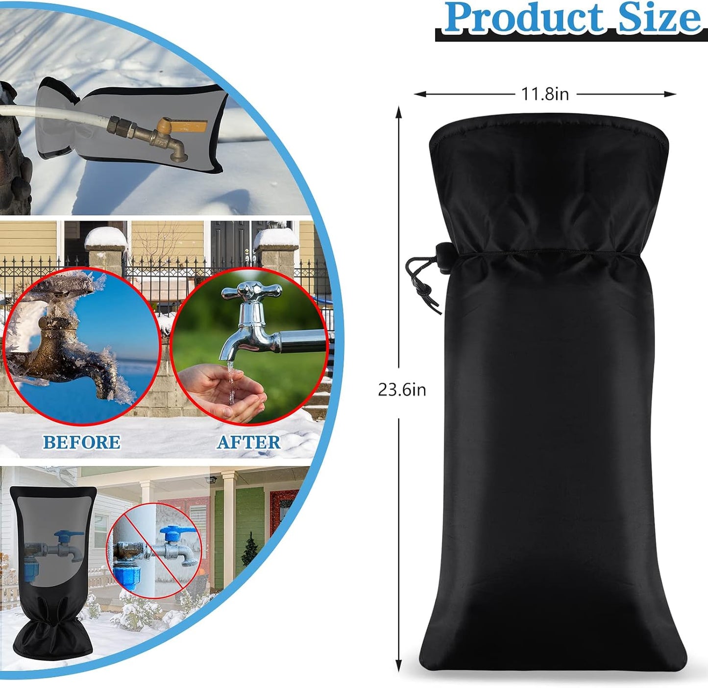 Large Faucet Cover, Outdoor Winter Faucet Protector, Spigot Cover Water Spigot Socks for Freeze Protection, 23.6'H x 11.8'W, Thickened Waterproof Insulation for Outdoor Garden Hose Tap(1 Piece)