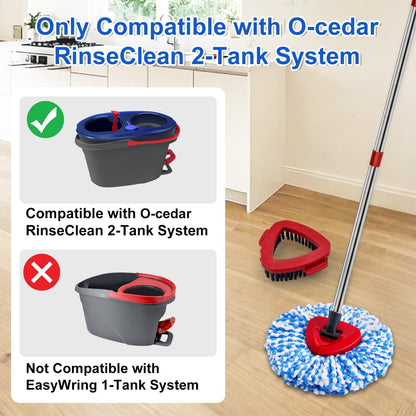 Mop Replace Heads Mop Handle and Base Replacement for O Cedar EasyWring 1-Tank Spin Mop System, 2 Microfiber Mops Refills, 4-Section Iron Mop Handle 30-58Inch and 1 Mopping Heads Cover Set (No Bucket)