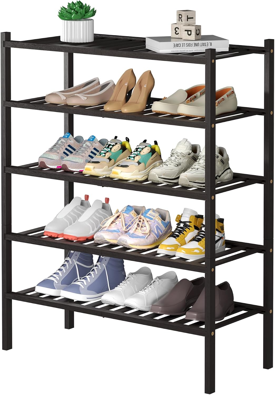 ROMGUAR CRAFT 3 Tier Bamboo Shoe Rack for Closet Free Standing Wood Shoe Shelf Storage Organizer for Entryway Small Space Stackable 27"x11"x20" (Natural)