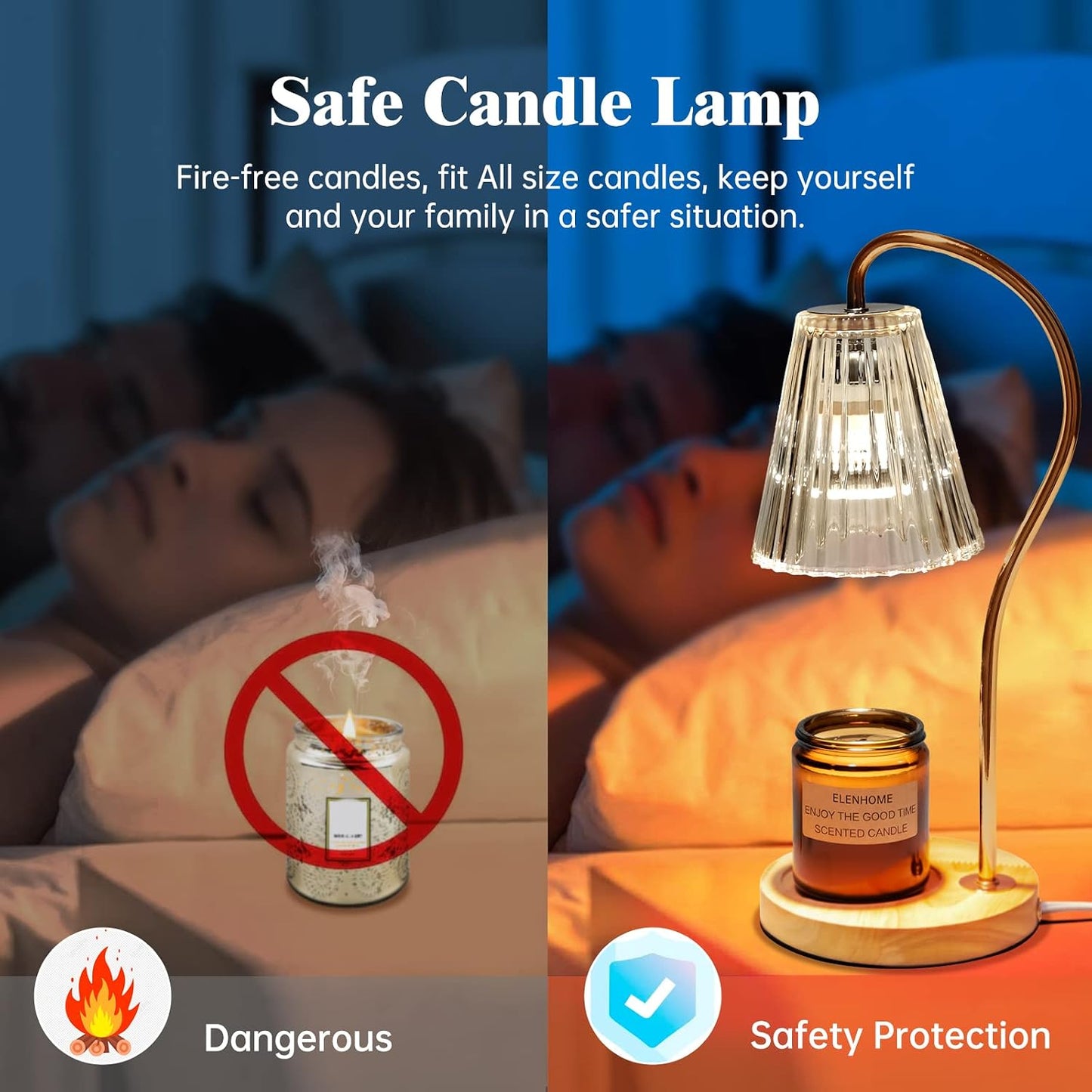 Elenhome Candle Warmer Lamp with Adjustable Height, Stepless Dimming Function-Home Decor Lamp, Metal Candle Lamp for Jar Candles, No Flame Scented Candle Warmer with 2 Bulbs (Black)