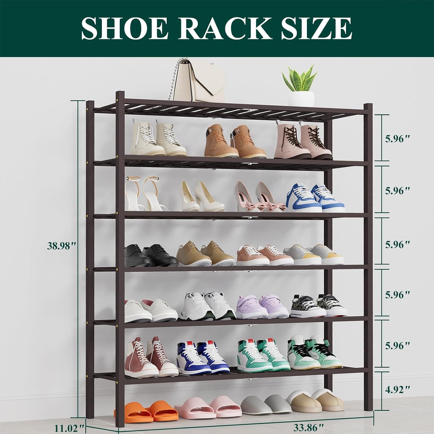 Smiry Bamboo Shoe Rack, 3 Tier Free Standing Wooden Shoe Organizer, Stackable Wood Shoe Storage Shelf for Closet, Entryway, 12 Vertical Slats, 2+1 Stack Standard Legs, 26.8"x11"x19.5", Natural
