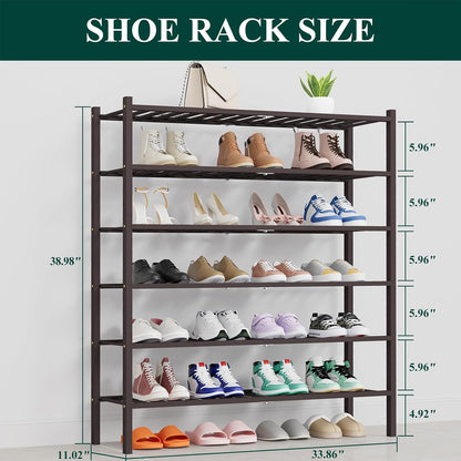 Smiry Bamboo Shoe Rack, 3 Tier Free Standing Wooden Shoe Organizer, Stackable Wood Shoe Storage Shelf for Closet, Entryway, 12 Vertical Slats, 2+1 Stack Standard Legs, 26.8"x11"x19.5", Natural