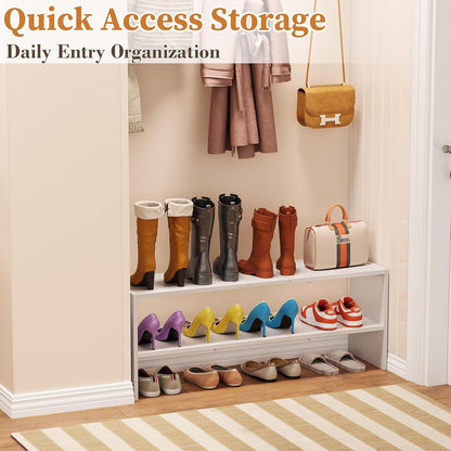 X-cosrack 2 Pack 2-Tier Shoe Rack Organizer for Closet, Expandable and Adjustable White Shoe Rack, Stackable Iron Wood Combination Shoe Storage Shelves for Closets, Entryway, Small Space, Garage