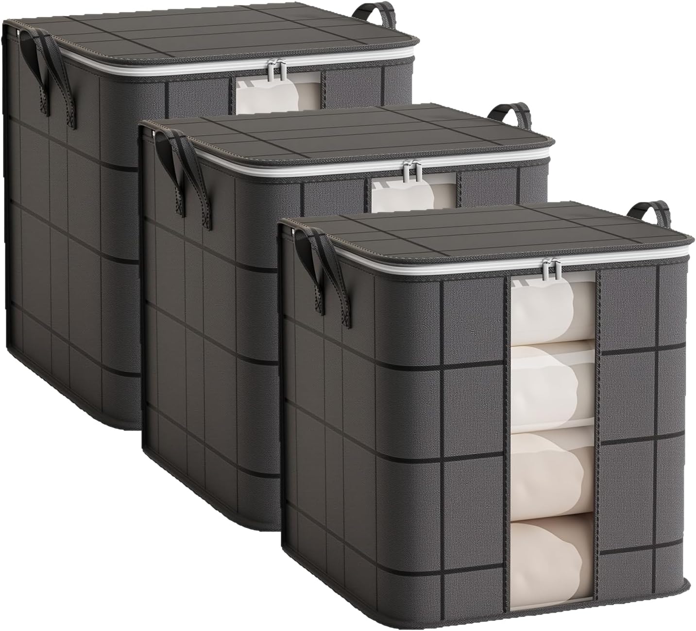 3 Pack 100 L Black Clothes Storage Bags, Collapsible Closet Organizers | Tear-Resistant, Large Storage Bins with Reinforced Handles, Heavy-Duty Storage Totes for Clothes Comforter Blanket Pillow