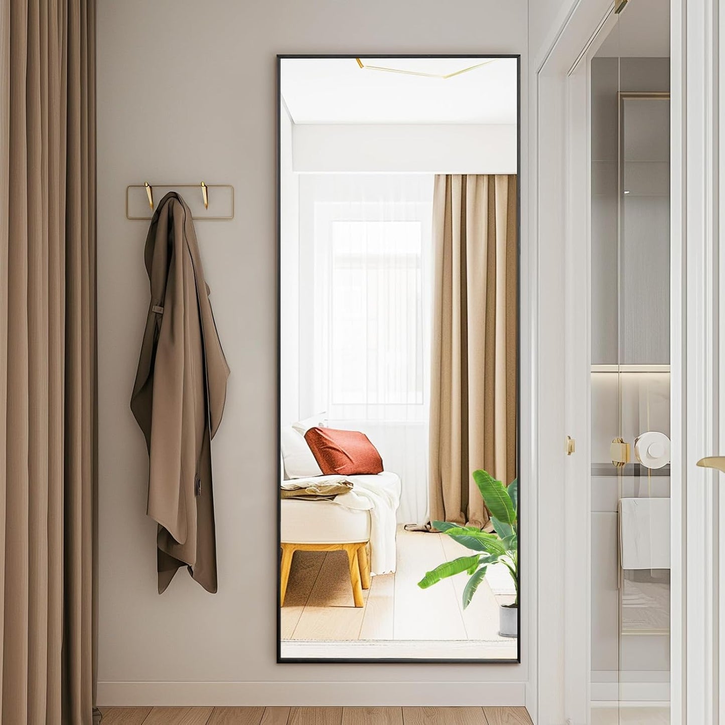DUMOS 64"x21" Arched Full Length Floor Mirror, Full Body Mirror with Stand, Shatterproof Tempered Glass, Modern Aluminum Alloy Frame, Free Standing or Leaning for Home Decor, Gold