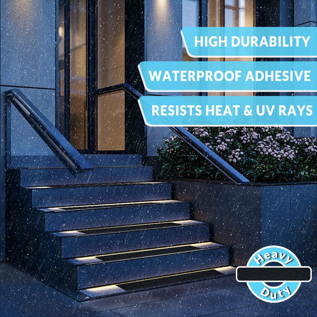 LifeGrip Anti Slip Traction Treads 10 Pack, 6"x32" with Glow in Dark Stripe, Best Grip Tape Grit Non Slip, Outdoor Non Skid Tape, High Traction Friction Abrasive Adhesive for Stairs Step