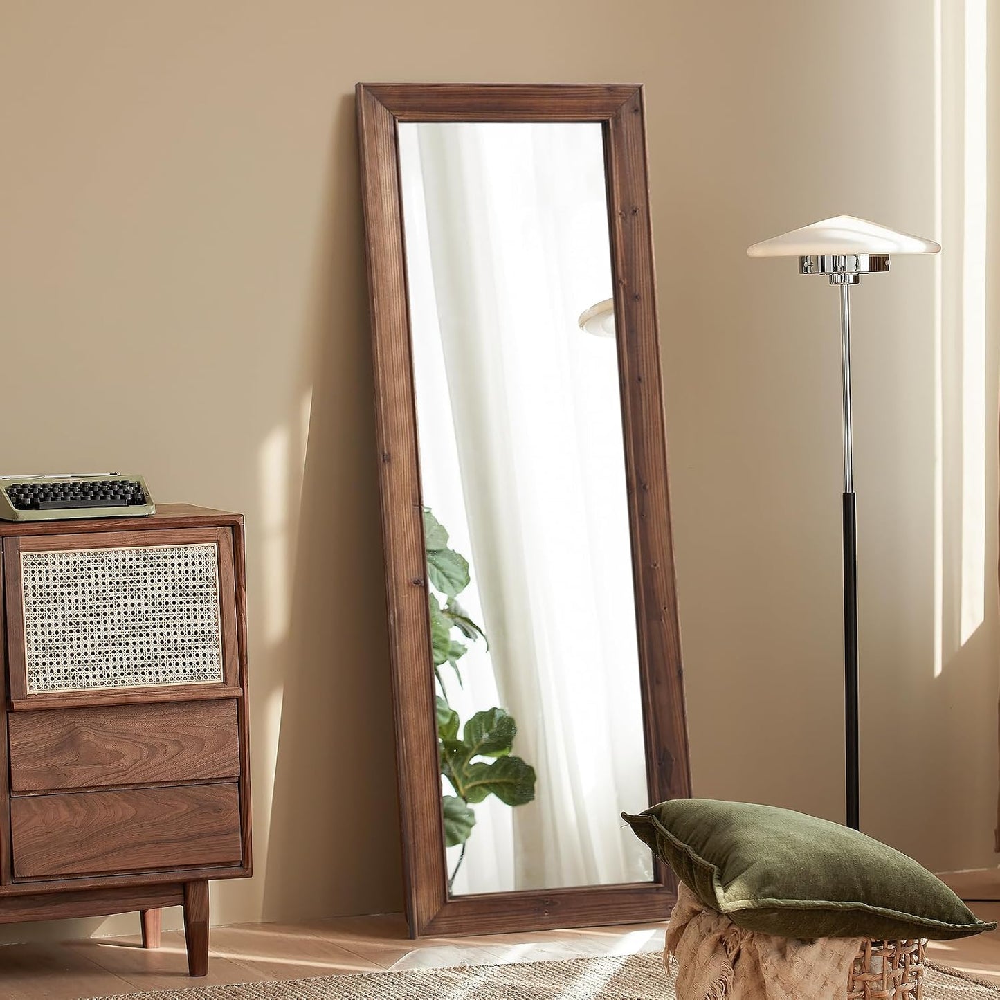 Rustic Standing Full Length Mirror Wood Frame, 56"X21" Farmhouse Floor Mirror for Bedroom Living Room Entryway, Hanging or Leaning Wall-Mounted Full Body Mirror, Tempered Glass, White