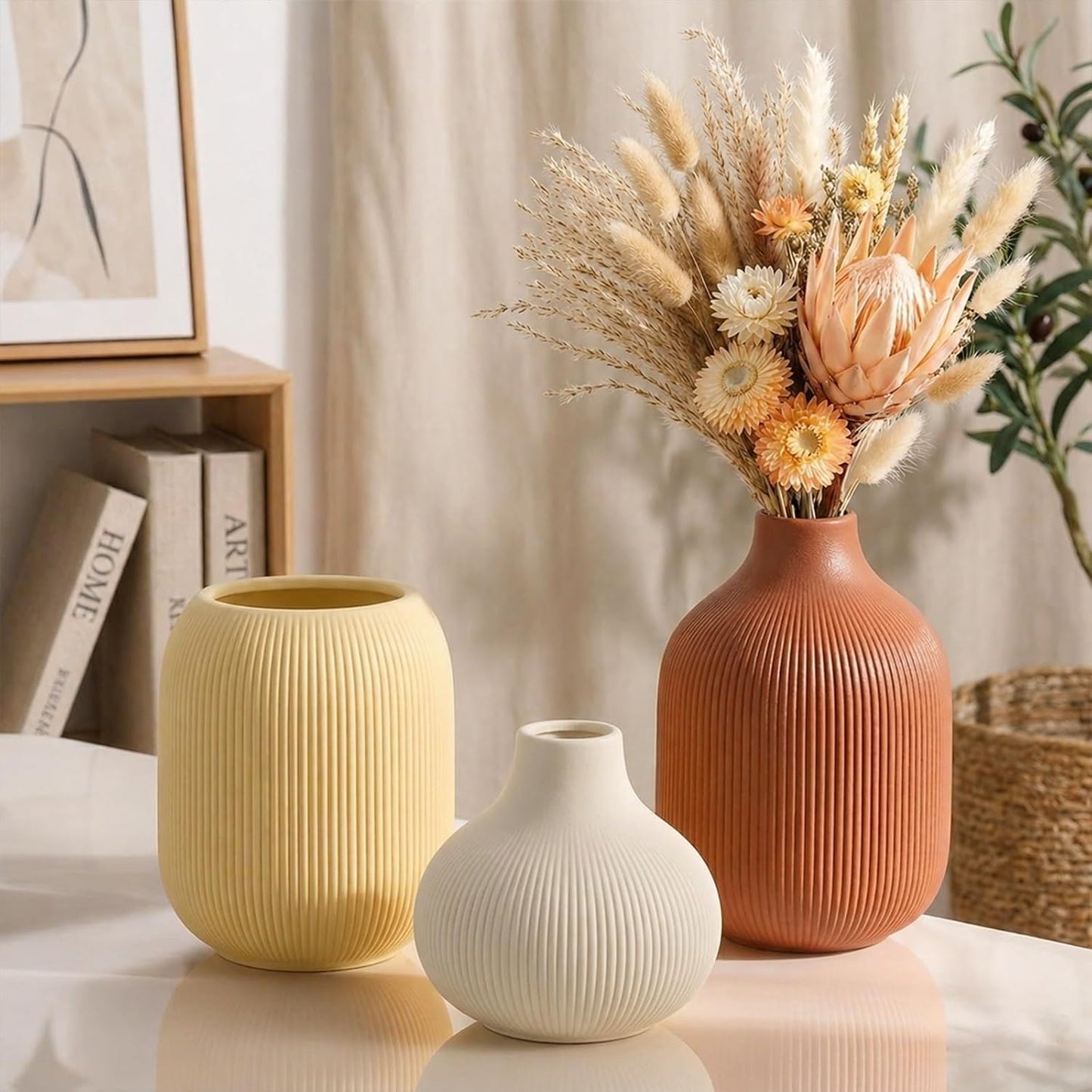 Ceramic Vase Set for Decor, Small Bud Vases, Pastel Decorative Vases for Table, Shelf, Living Room, Kitchen, Nursery, Dorm, (White)