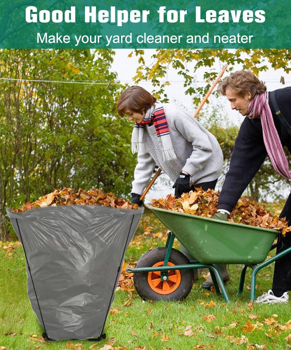 Outdoor Trash Bag Holder Stand - Heavy Duty Metal Garden Garbage Bag Support Frame for 30-45 Gallon Capacity, Multi-Use Portable Yard Leaf Bag Stand for Leaves, Weeding, Lawn Party, Green