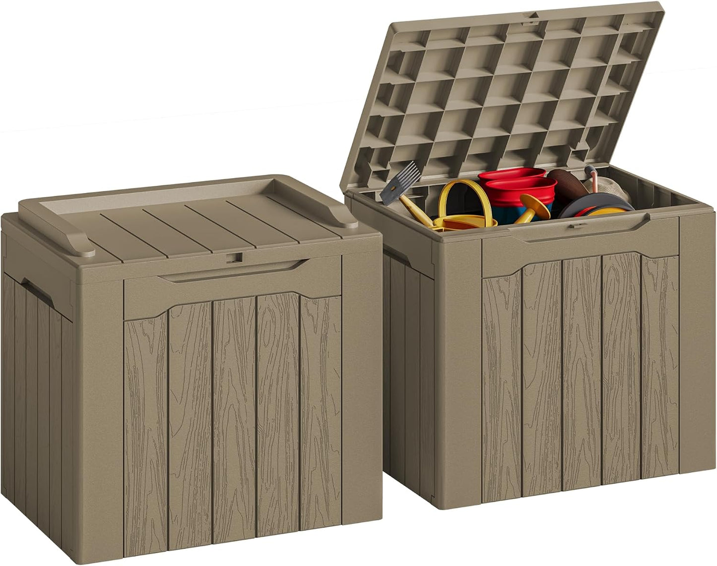 JUMMICO 31 Gallon Resin Deck Box Waterproof Indoor Outdoor Storage Boxes for Patio Furniture Cushions and Garden Tools (Brown)