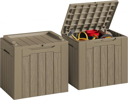 JUMMICO 31 Gallon Resin Deck Box Waterproof Indoor Outdoor Storage Boxes for Patio Furniture Cushions and Garden Tools (Brown)