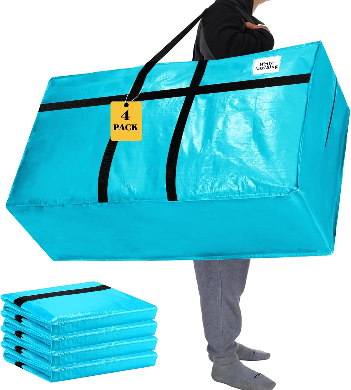 Windyun 4 Pack 57 Gallon Extra Large Moving Bags XXL Heavy Duty Storage Bag with Strong Zipper Handle Jumbo Big Tote Box Foldable for College Dorm Travel Clothes Duffle Blanket Pillow(Red)