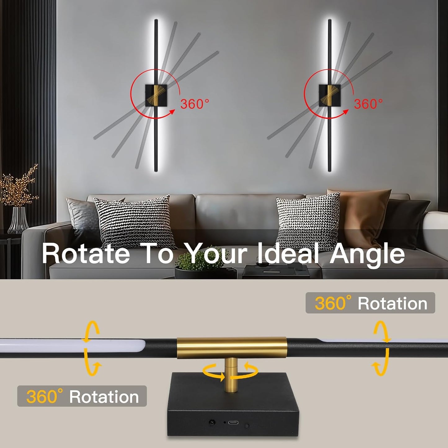 TaoFiaCo Battery Operated Wall Sconces Set of Two,Rechargeable Wall Sconces Set of 2 with Remote Control Dimmable Wall Light Decor for Living Room, Bathroom for, 24 Inch, Gold