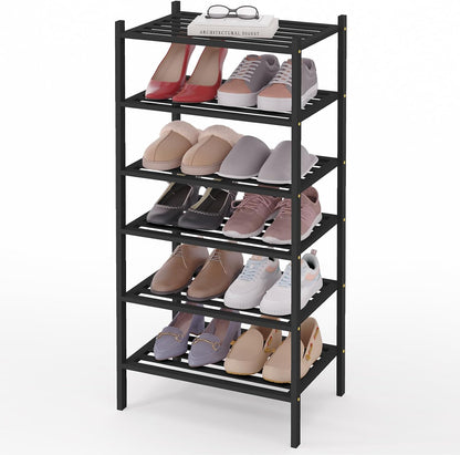 Smiry Bamboo Shoe Rack, 3 Tier Free Standing Wooden Shoe Organizer, Stackable Wood Shoe Storage Shelf for Closet, Entryway, 5 Horizontal Slats, 26.8"x11"x18.3", Natural
