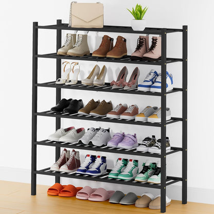 Smiry Bamboo Shoe Rack, 3 Tier Free Standing Wooden Shoe Organizer, Stackable Wood Shoe Storage Shelf for Closet, Entryway, 12 Vertical Slats, 2+1 Stack Standard Legs, 26.8"x11"x19.5", Natural