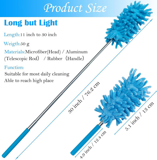 M-Jump 3 Pack Retractable Long-Reach Washable Duster for Cleaning, Microfiber Hand Duster Brush with Telescoping Pole for Cleaning Car, Window, Furniture, Office
