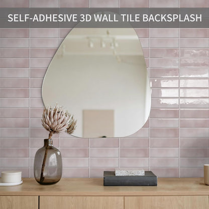 10 Sheet Peel and Stick Kitchen Backsplash Tiles(Pink,12"×12") | 3D Subway Rectangle Waterproof Self-Adhesive Wall Tile Stick on Backsplash for Kitchen,Bathroom and Fireplace
