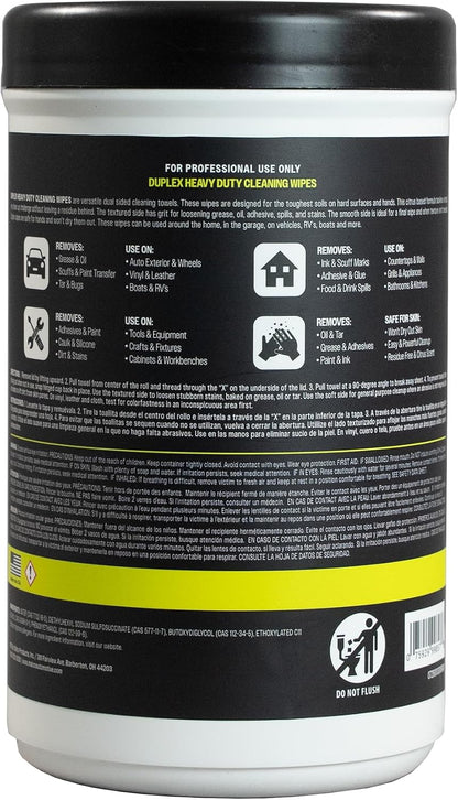 Malco Duplex Heavy Duty Cleaning Wipes for Home and Auto - Dual Sided Textured, Wet Wipe/Removes Grease, Tar, Paint, Oil, Dirt/No Residue/Safe for Hands/Made in USA (130 Wipes)