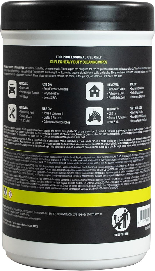 Malco Duplex Heavy Duty Cleaning Wipes for Home and Auto - Dual Sided Textured, Wet Wipe/Removes Grease, Tar, Paint, Oil, Dirt/No Residue/Safe for Hands/Made in USA (130 Wipes)
